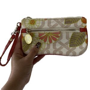 Spartina Daufuskie Island Floral Natural Linen Genuine Leather Wristlet